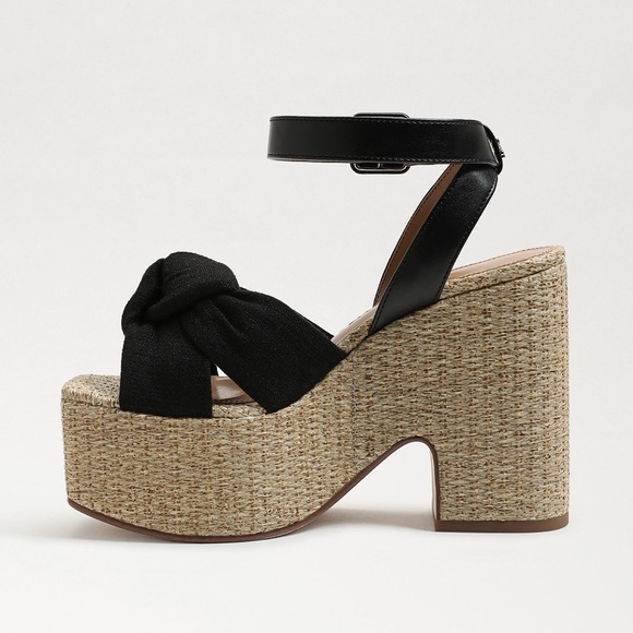 NWOB Sam Edelman Theresa Platform Block Heel Sandals in Black Linen size 9.5 - Picture 5 of 15